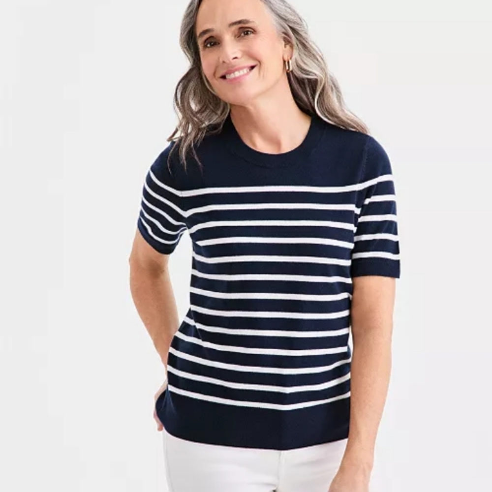 Vigoss Navy Stripe Short Sleeve Top